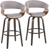 Vintage Mod 30" Swivel Bar Stool in Walnut Glazed Wood & Stone Fabric with Black Footrest (Set of 2)